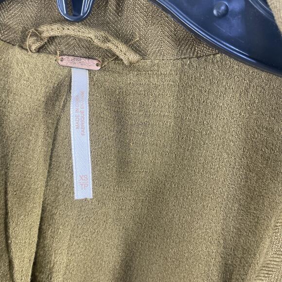 Free People Jacket Womens XS Brown Linen Ruffle Hem Double Breasted Boho Blazer - Picture 2 of 16